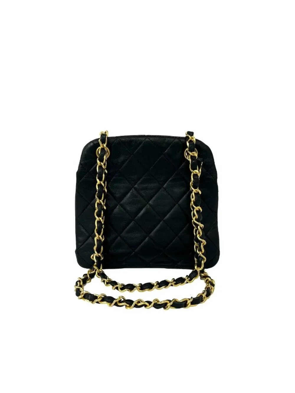 Chanel Vintage Quilted Coco Lambskin Kiss Lock Shoulder Bag Black